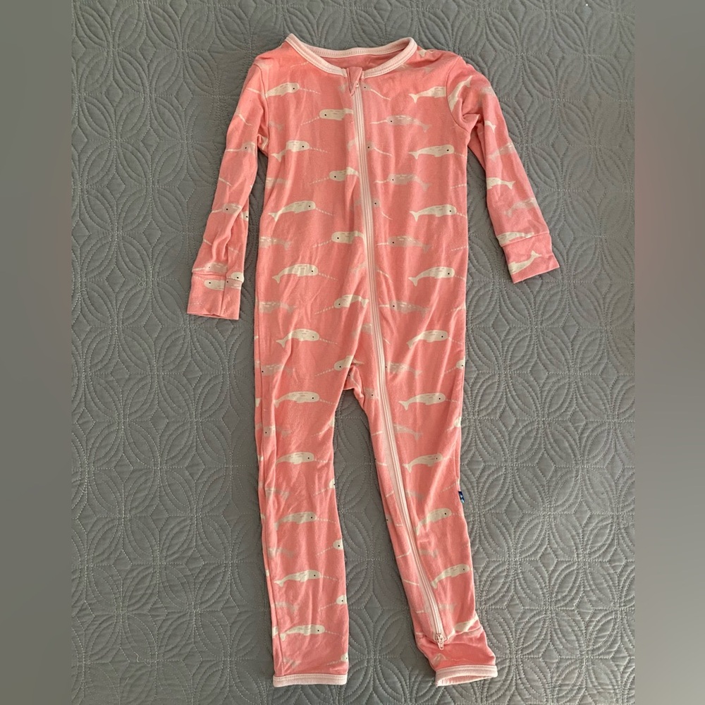 Kickee pants strawberry narwhal two way zipper coverall